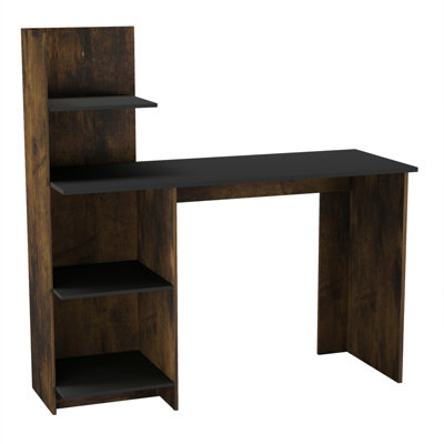 Rustic Brown-Black Computer Desk Workstation 4-Tier Shelves Home Office Study Writing Table