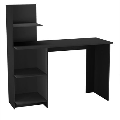 Black Computer Desk Workstation 4-Tier Shelves Home Office Study Writing Table