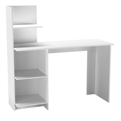 White Computer Desk Workstation 4-Tier Shelves Home Office Study Writing Table
