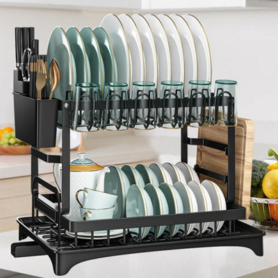 2 Tier Dish Drainer Rack With Drip Tray Cutlery Holder from B&Q