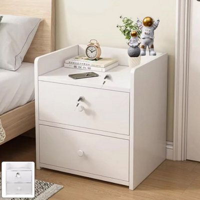  - White Bedside Cabinet With Lockable DrawerModern Wood Narrow Storage Nightstand (40X32X26Cm)