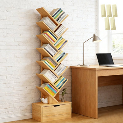 12-Tier Tall Tree Bookshelf With DrawerModern Freestanding Mdf Bookcase Storage Rack from B&Q