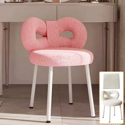 Modern Pink Bouclé Butterfly Back Dressing Table Stool With Metal Legs from B&Q