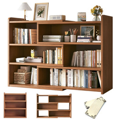  - Stretchable Wooden Shelf 4 Tier Bookcase Display Storage Unit Stand