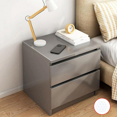  - Grey Wooden Bedside Table Cabinet 2 Drawers