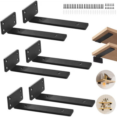 6Pcs Heavy Duty Black Cast Iron Shelf BracketsFloating Shelf Supports 20Cm from B&Q