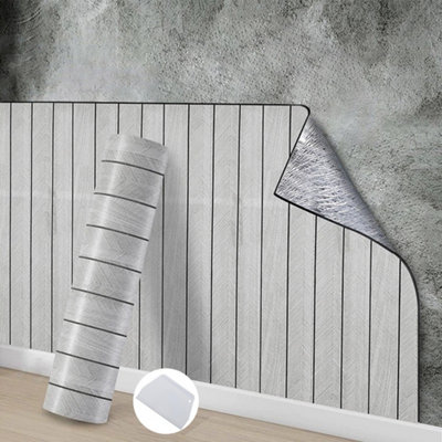  - Grey 3D Wood Grain Panel Effect Wallpaper Stick Self Adhesive Wood Slat