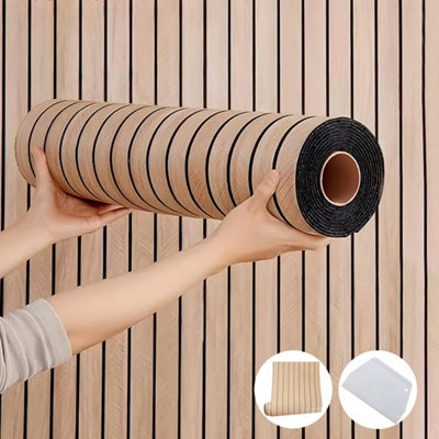  - Brown 3D Wood Grain Panel Effect Wallpaper Stick Self Adhesive Wood Slat