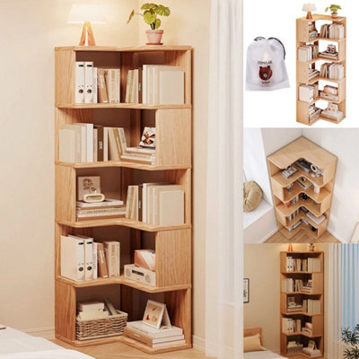  - 5 Tier Standing Book Shelves Corner Shelf Storage Wood Display