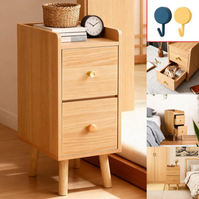  - Slim Wood Bedside Table Narrow Cabinet Bedroom Nightstand W/ Drawers