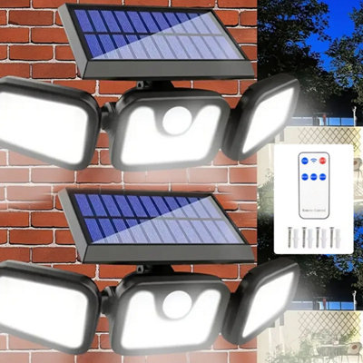  - 2-Pack Solar Powered 74 Led 3-Head Pir Motion Sensor Outdoor Wall Light