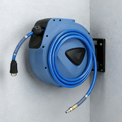  - 22M Retractable Air Hose Reel With Auto-Lock & Swivel Wall Mount For Air Compressors