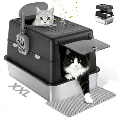 Cat Litter Tray Stainless Steel Odor-Free Fully Semi Enclosed Nonstick Leakproof from B&Q