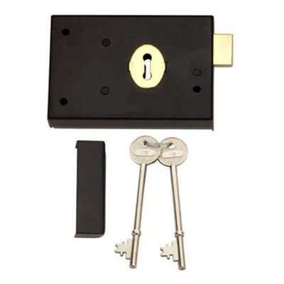  - Rim Lock Deadlock Black Shed Door Gate Security Lock Double Handed With 2 Keys