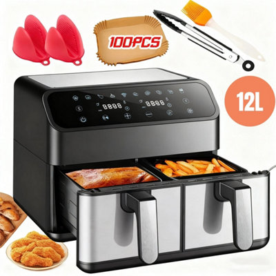 12L Dual Zone Digital Air Fryer Oven Cooker Oil Free Low Fat With 100 Tray Large from B&Q