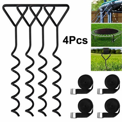 4X Heavy Duty Trampoline Anchor Ground Pegs Tie Down Kit Corkscrew Spira from B&Q