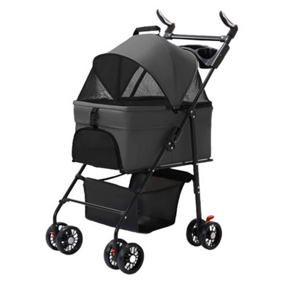 New Black Pet Stroller With Rain Cover For Small Medium Dog Cat Buggy Pram Doggy from B&Q