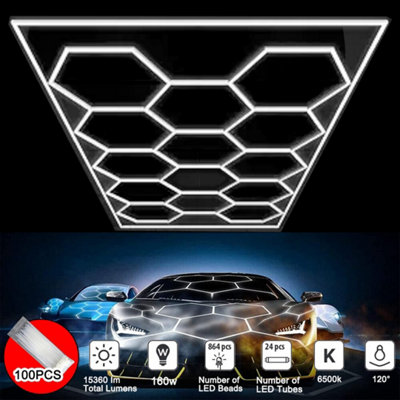  - 14-Grid Hexagon Led Honeycomb Garage & Workshop Light Kit160W15360Lm6500K