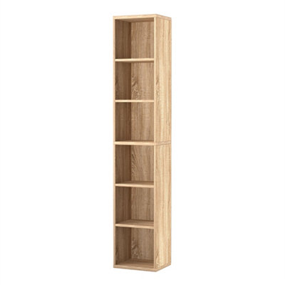 Bookshelf 6 Tier Bookcase Shelves Tall Narrow Storage Display Shelving Oak from B&Q