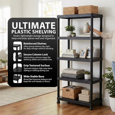 5 Tier Plastic Shelving Storage Racking Shelves Garage Shed Home Warehouse from B&Q