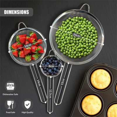  - Metal Sieves & Strainers 3Pcs  Fine MeshKitchen Sieve SetDishwasher Safe