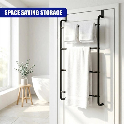 Over The Door Towel Rail 4 Tiers Steel Hanging Hanger Bathroom Airer Towel Rack from B&Q