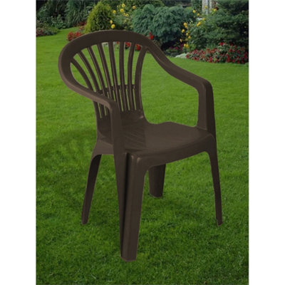 Plastic Garden Chairs Low Back Armchair Outdoor Camping Furniture Stack Patio Brown Chair from B&Q