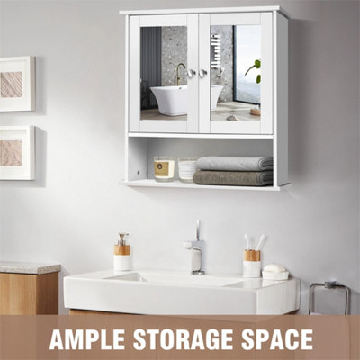 Bathroom Wall Cabinet Storage Cupboard With Mirror Wooden Shelves White from B&Q
