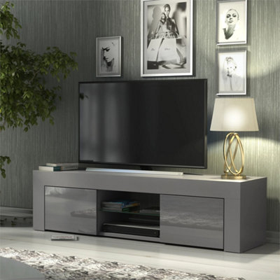 130Cm Tv Unit I Sideboard I Cabinet I Cupboard I Grey High Gloss Doors from B&Q