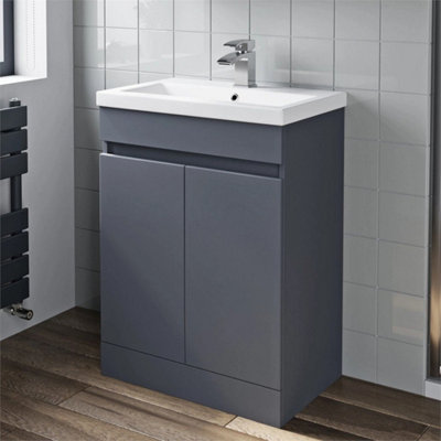 Bathroom Vanity Unit Freestanding Basin Sink Cabinet Furniture Gloss Grey 600mm from B&Q