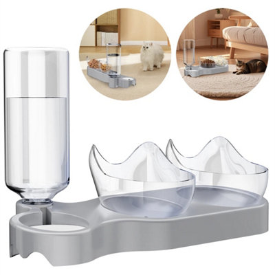 3-In-1 Cat Feeder Bowl Automatic Food & Water Dispenser Meal Bowls Water Fontain from B&Q