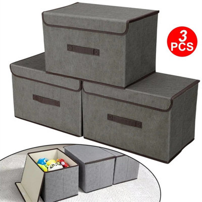  - Storage Boxes 3Pcs Large Foldable Canvas Folding Fabric Clothes Baskets With Lid