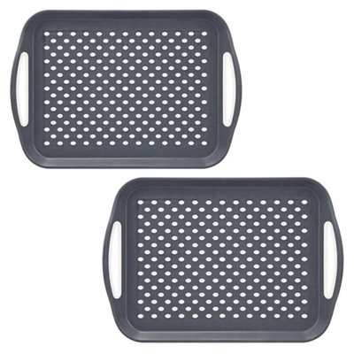 2 X Grey Anti-Slip Plastic Serving Tray With High Grip Rubber Surface Non Slip from B&Q
