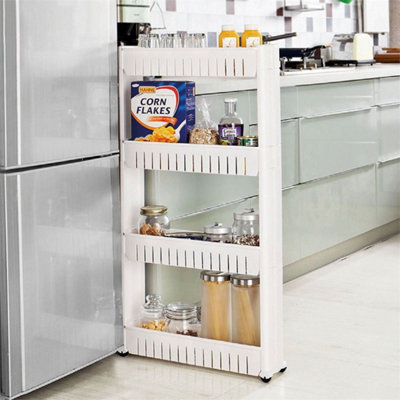 Slim Slide Out Kitchen Trolley Bathroom Rack Holder Storage Shelf On Wheels 4 Tier from B&Q