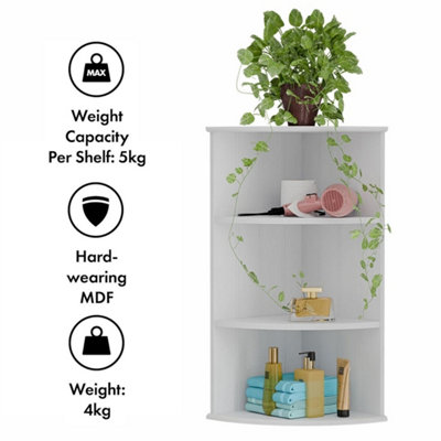 White 3 Tier Corner Shelf Unit Organiser Rack Bathroom Storage Shelves Display Stand from B&Q