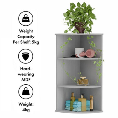 Grey 3 Tier Corner Shelf Unit Organiser Rack Bathroom Storage Shelves Display Stand from B&Q