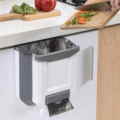 9L Folding Kitchen Waste Bin Trash Can Basket Hanging Over The Cabinet Door from B&Q