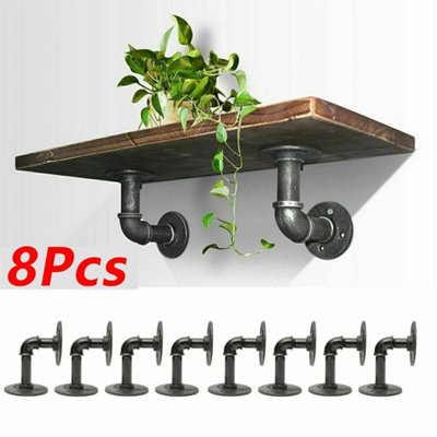 8X Pipe Shelf Brackets Industrial Iron Rustic Floating Shelves Storage Unit from B&Q