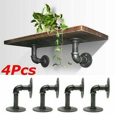 4X Pipe Shelf Brackets Industrial Iron Rustic Floating Shelves Storage Unit from B&Q