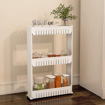 Slim Slide Out Kitchen Trolley Bathroom Rack Holder Storage Shelf On Wheels 3 Tier from B&Q