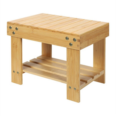 Step Stool Seat Bamboo Multi Purpose With Storage Shelf from B&Q