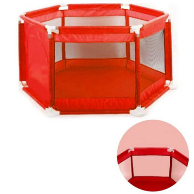 Red 6 Sides Playpen By House Round Zipper Door Play Pen For Toddlers from B&Q