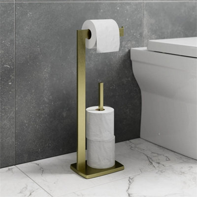 Brushed Brass Freestanding Toilet Roll Holder from B&Q