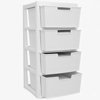 Large 4 Drawers Rattan Storage Unit Modular Tower Plastic Organizer Chest White from B&Q