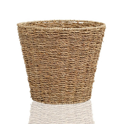 Seagrass Waste Paper Basket Bin Storage Round Wastebasket For Garbage Rubbish from B&Q