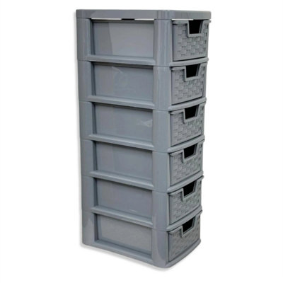 6 Tier Mini Plastic Grey Rattan Drawer Desktop Storage Stationery Drawers Unit from B&Q