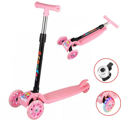 Kids Pink 3-Wheel Scooter With Lean-To-Steer & Flashing Led WheelsAdjustable Height from B&Q
