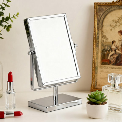 Freestanding Chrome Finish Dual-Sided Magnifying Vanity Makeup Mirror With 360 Degree Rotation from B&Q