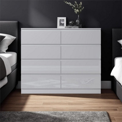  - 8 Drawer Chest Of Drawers Gloss White Bedroom Furniture Deep Storage