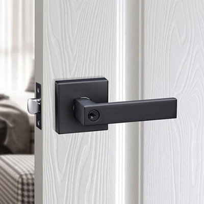 Matt Black Square Rose Internal Privacy Lever Door Handle Set With Key Lock from B&Q